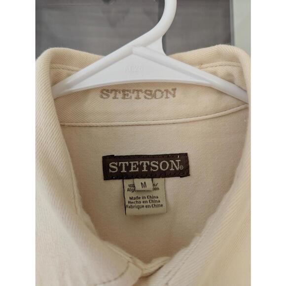 Stetson Men's M Turquoise Hex Snap Western Denim 3/4 Sleeve Cowboy Ranch Shirt - Picture 3 of 9